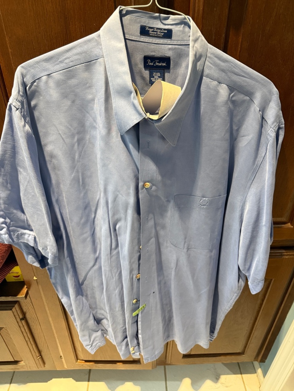 Paul Fredrick Light Blue Men's Short Sleeve silk linen Button-Down Shirt 3x
